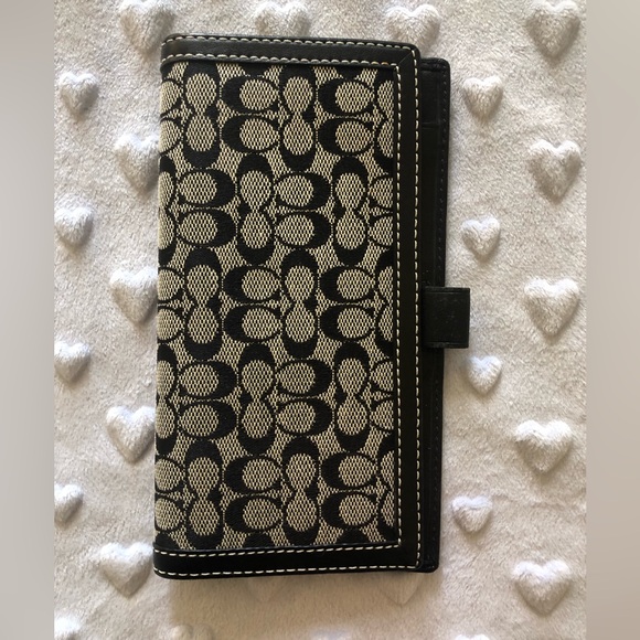 Coach Accessories - Coach Black and Gray Signature Jacquard Continental Checkbook